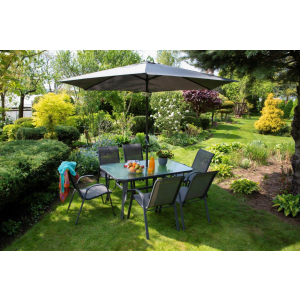 Zestaw mebli ogrodowych duży stół i komplet 6 krzeseł FLORIDA + parasol 8 elementów